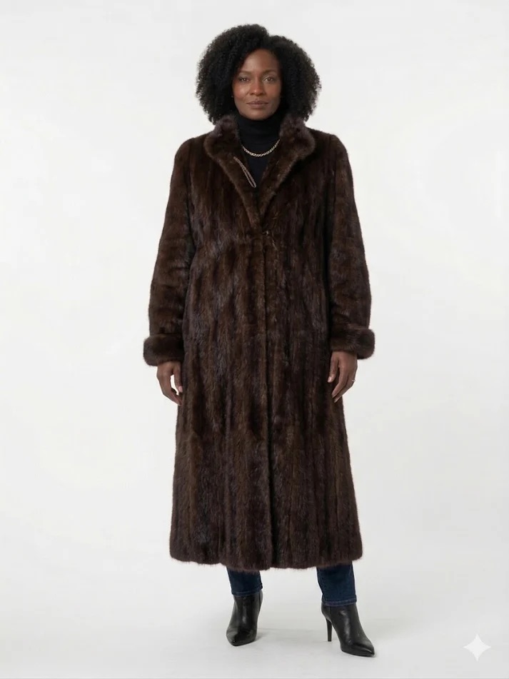Vintage Mahogany Ranch Mink Fur Coat Size 20 Xl To Xxl 50” Glossy Luxury Fur
